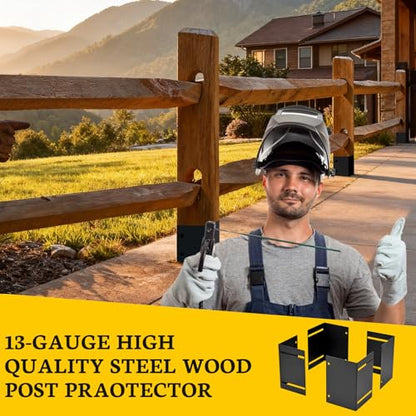 Post Base Protectors,Adjustable(Range 3.3-6 in) Protects Wood Post for Decks,Wood Fences,Porchs,Mailbox from Lawnmower and Rain Damage (10Pack)…… - color: Black
