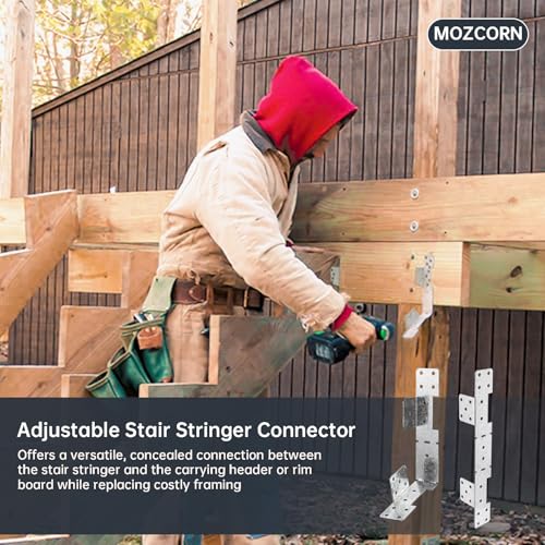 Adjustable Stair Stringer Connector, Concealed Deck Staircase Stringer Connector, 18-Gauge Metal Stringer Mounting Brackets, 8Pcs - size: 8 pcs - Galvanized