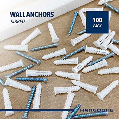 Ribbed Wall Anchors #8-#10 1 Inch with Screws, 100-Pack, White - size: 1" WHITE 100-PACK