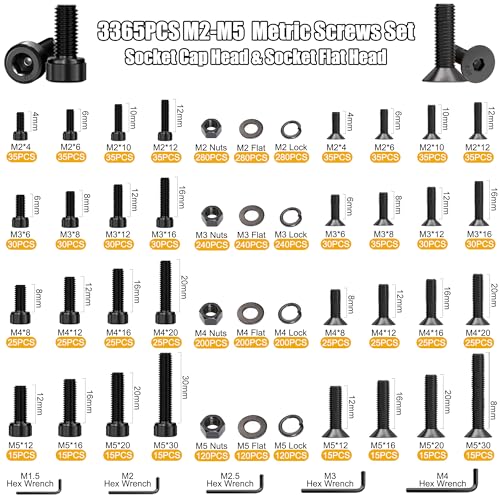 ZTF 3745PCS Metric Bolt Assortment Kit, M2-M10 Hex Socket Screws & Nuts - size: Flange+Flat+Button Head
