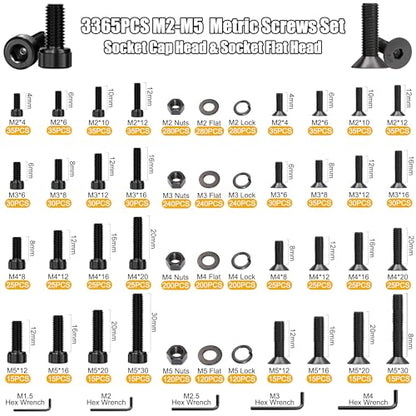 ZTF 3745PCS Metric Bolt Assortment Kit, M2-M10 Hex Socket Screws & Nuts - size: Flange+Flat+Button Head