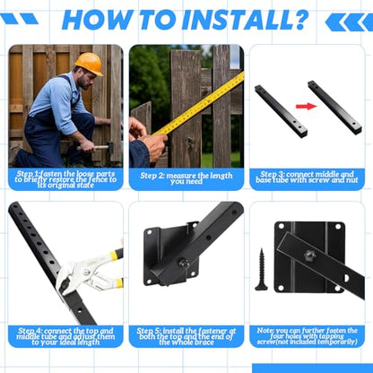 MorningRo 6' Telescopic 47" - 71" Gate Brace Anti Sag Gate Kit for Wooden Fence Black Steel Adjustable Privacy Gates Hardware Kit for Outdoor Vinyl and Wood Fence Gates