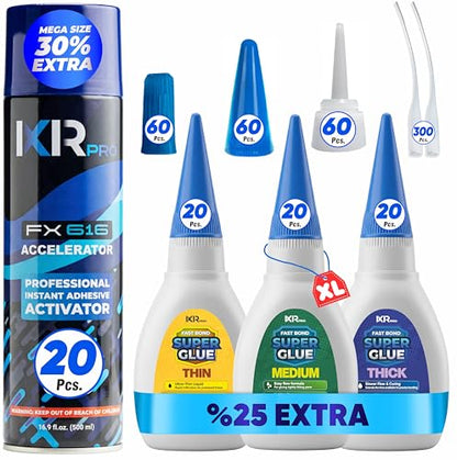 CA Glue with Activator 20x Thin Medium Thick Glue Kit 20x16.9oz Accelerator - size: 20 Pack
