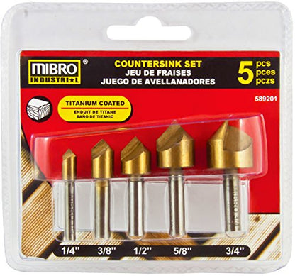 MIBRO 589201 Titanium Coated Wood and Metal Countersink Set, 5 Pieces