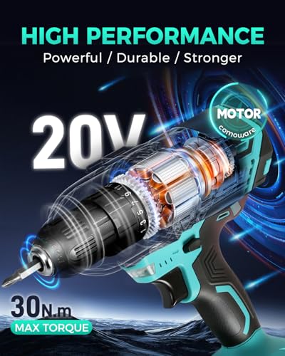 COMOWARE Cordless Drill, Electric Power Drill & Bits Set w/Charger& Battery - color: Green