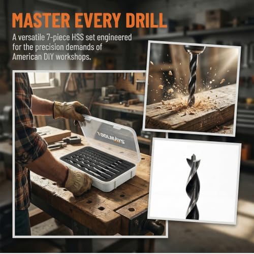 9" Brad Point Wood Drill Bit Set, 7-Pack SAE - size: Upgraded 7-Piece SAE Set