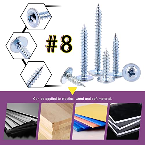 Swpeet 120Pcs #8 x 1/2" Phillips Modified Truss Head Wood Screws Kit, Blue White Phosphate Zinc Plated Carbon Steel Self Tapping Sheet Metal Screws for Plastic, Wood, Soft Materials - color: Blue-White, size: #8 x 1/2"