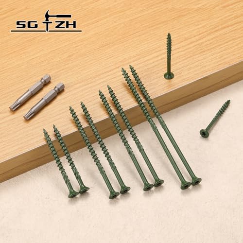 #8 x 1 Inch Deck Screws (215Pcs) 1lb. Carbon Steel, Green, Flat Head, Rust Resistant epoxy Coated, with T25 Star Bit - color: Green, size: #8 x 1"