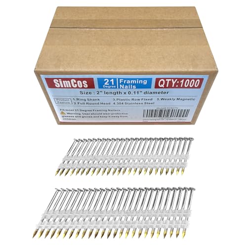 304 Stainless Steel 21 Degree 2 Inch Framing Nails,1000-Pack - size: 2"--1000 pcs
