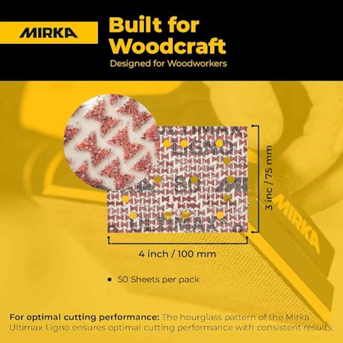 Mirka Ultimax Ligno 3x4 in 100 Grit Wood Sanding Sheets Hook & Loop 50 Pack - size: Grit 100
