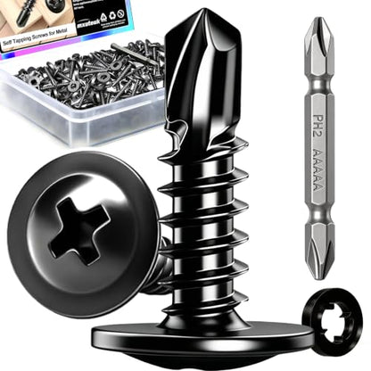 mxuteuk 510PCS #8×1/2" Self Drilling Screws, 410 Stainless Steel - size: BK #8×1/2"