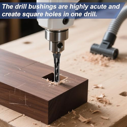 Square Hole Drill Bit Set, Bearing Steel, 6 Sizes 1/4"-5/8"
