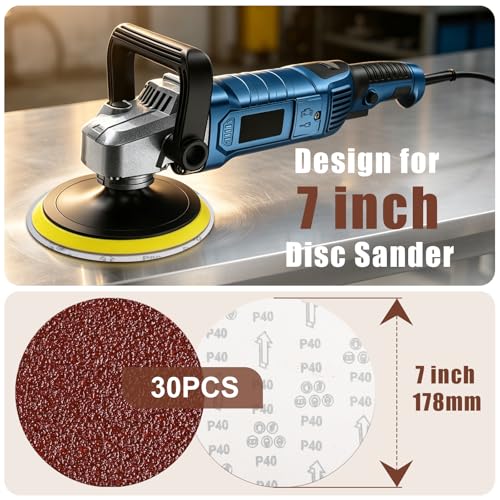 30Pcs 7 Inch Hook and Loop Sanding Discs, Sandpaper Pads for Air Sander - style: 7 Inch Mix30PCS