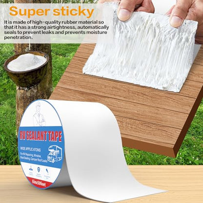 Rv Roof Tape White 6 Inch X 50 Feet, Waterproof Repair Sealant Tape UV-Resistant & Weatherproof Rv Awning Repair Tape for Window, Vent, Boat Sealing, Truck Camper Roof Patch kit Metal Roof Sealant - style: 6in*50ft