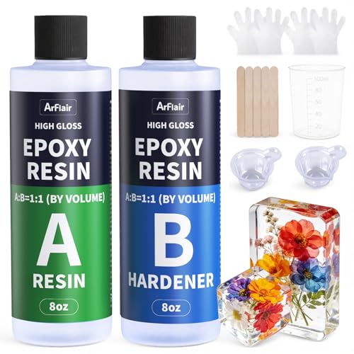 16OZ Crystal Clear Epoxy Resin Kit, 1:1 Self-Leveling, Bubble Free - size: 16 OZ