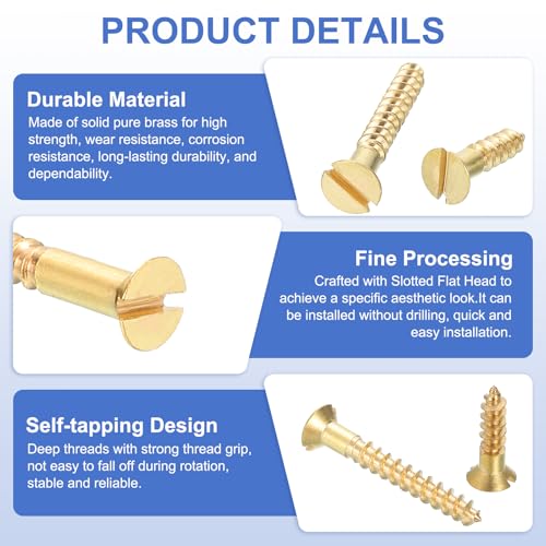 MECCANIXITY 20 Pcs Brass Screws, M3 x 25mm Solid Slotted Drive Flat Head Self-Tapping Wood Screw Fasteners for Woodworking Furniture Repair Photo Frame Drywall Home Appliances, Gold - size: M3 x 25mm