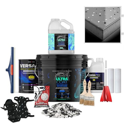 Epoxy Floor Kit for Concrete, 300-400 ft², Medium Gray with Domino Flake - size: 300-400 ft², style: Medium Gray with Domino Flake