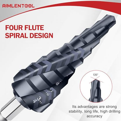 3Pcs(1/8"-7/8") M35 Four Spiral Flute Cobalt Step Drill Bit Set - size: Four Flute-3PC