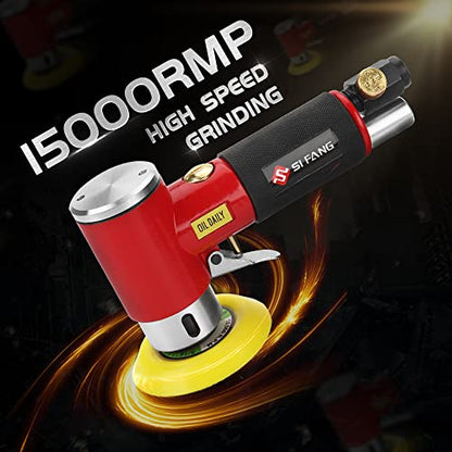 SI FANG Mini Random Orbital Air Sander Kit, Pneumatic Polisher 1/2/3 inch - style: 1"2"3" Buffer&Sander Kit Red