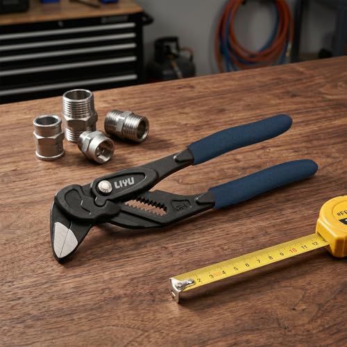 LIYU 7-Inch Adjustable Pliers Wrench, Forged CR-V Steel, Black Phosphate Rust-Resistant Finish, Comfort Non-Slip PVC Handle, Multi-Purpose Tool for Plumbing, Auto Repair & Household Maintenance