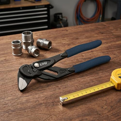 LIYU 7-Inch Adjustable Pliers Wrench, Forged CR-V Steel, Black Phosphate Rust-Resistant Finish, Comfort Non-Slip PVC Handle, Multi-Purpose Tool for Plumbing, Auto Repair & Household Maintenance