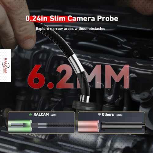 Ralcam 4-Way 360° Articulating Borescope for Mechanic Automotive HVAC Wall - size: 6.2mm