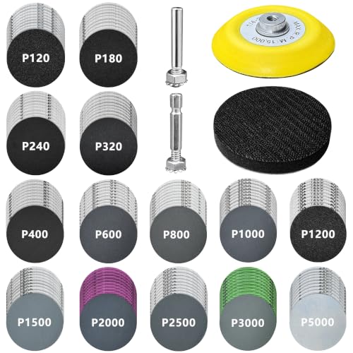 140 Pcs 3 inch Sanding Discs Wet Dry Sandpaper,120 180 240 320 400 600 800 1000 1200 1500 2000 2500 3000 5000 Grit Assortment Hook & Loop Sandpaper for Automotive Wood Metal Glass Polishing - size: 3in grit 120-5000