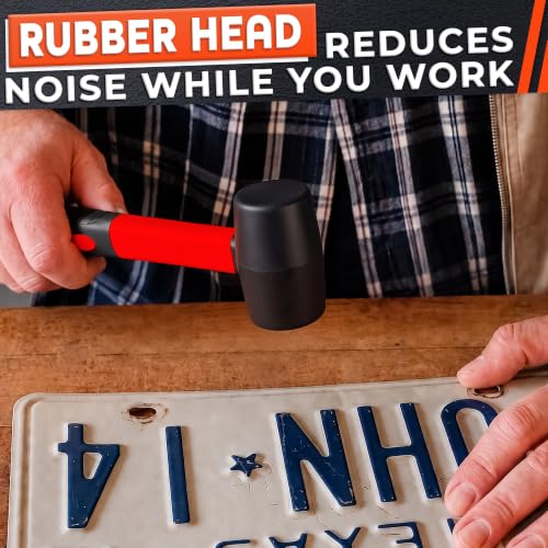 Rubber Mallet Hammer 8 Oz (0.5 lb), Soft Face Non-Marring Head - color: Red