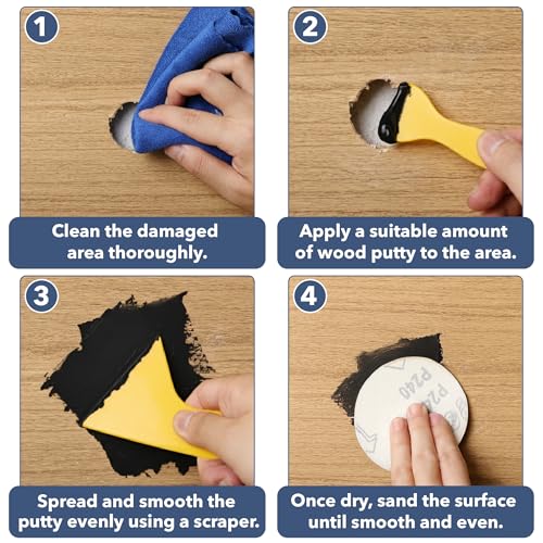 Bates- Wood Filler Putty Repair Kit, 9.87 Ounce, 2 Scrapers, 2 Sandpapers, Black Wood Putty Filler Paintable & Stainable for Cracks, Holes and Defects in Wooden Furniture - color: Black