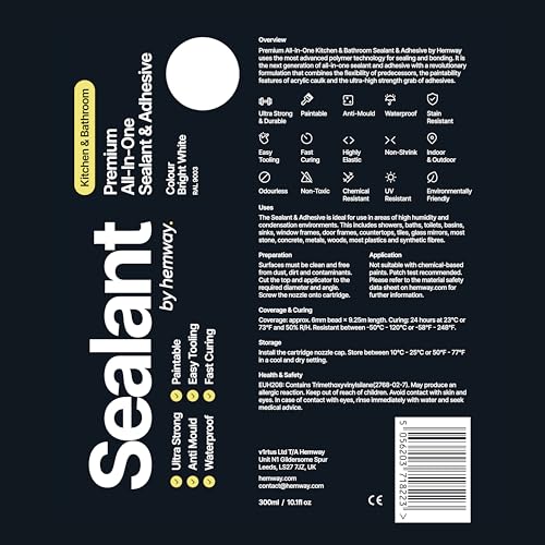 Hemway Kitchen & Bathroom Bright White Sealant & Adhesive - 300ml 1 Pack - color: Bright White