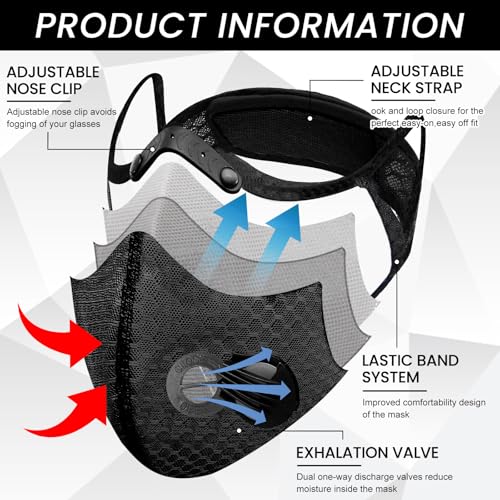 Threlaco 6 Pcs Dust Mask Reusable Respirator Mask - color: Black, Light Gray, Dark Gray