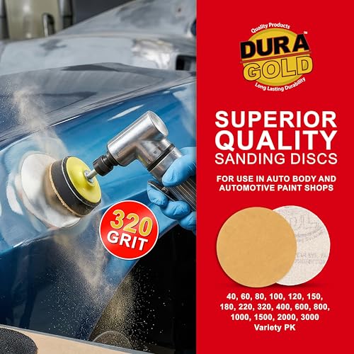 Dura-Gold - Premium - 320 Grit 3" Gold Hook & Loop Sanding Discs for DA - size: 320-Grit