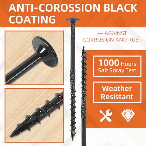 #14 x 4 Wood Structural Screws, Wood Screws, 200Pcs Lag Screws 4 Inch, Rust Resistant, Washer Head, Black Coated, Star Drive with Bit - size: #14 x 4"