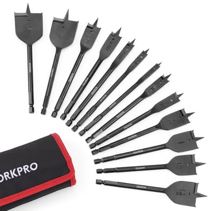WORKPRO 13-Piece Spade Drill Bit Set, 1/4" to 1-1/2", Black - color: Black, size: 1/4" - 1-1/2"