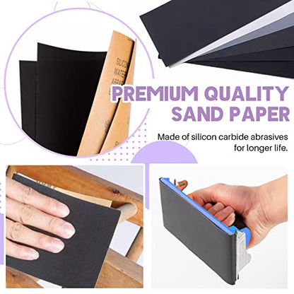 Swpeet 32Pcs 5 Sizes #240-5000 Grit Ultra Fine Sanding Sponge Sanding Pads and 6 Sizes Grit Wet Dry Sandpapers Sheets Assortment Kit, Soft Foam Sand Block Wet Dry Flexible Sanding Pads - size: Assortment Kit