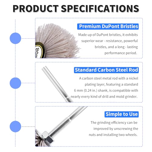 2pcs Nylon Wheel Brush, 80 Grit, 6mm Shank - style: 2Pcs 80#