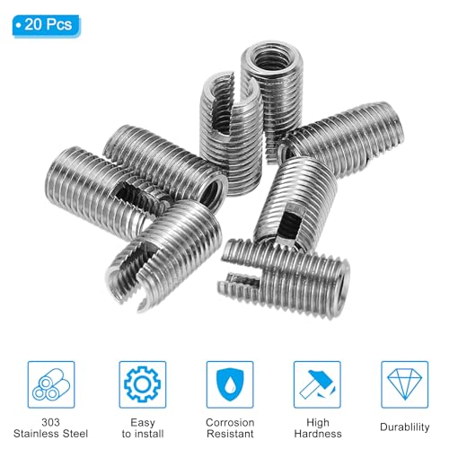 PATIKIL Self-Tapping Threaded Inserts, 20 Pcs M4 x M6.5 x 12mm 303 Stainless Steel Thread Adapter Reducer Slotted Screw Repair Inserts Nuts Sleeve - size: M4 x M6.5 x 12mm