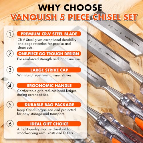 Vanquish High-Impact Wood Chisel with One-Piece Forged Blade1/2 Inch Go-Thru Mortise Chisel for Woodworking(4603) - size: 1/2" / 12mm
