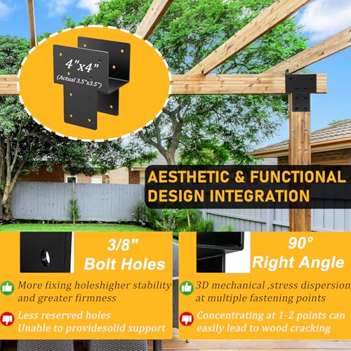 4x4 ( 3.5"x3.5") Post Brackets Kit, 4 Pack Heavy-Duty Post Caps Tie Bracket