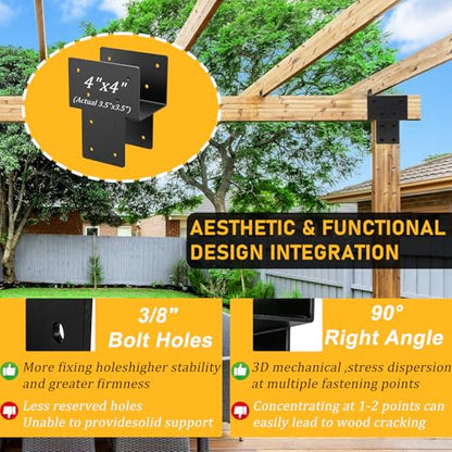 4x4 ( 3.5"x3.5") Post Brackets Kit, 4 Pack Heavy-Duty Post Caps Tie Bracket