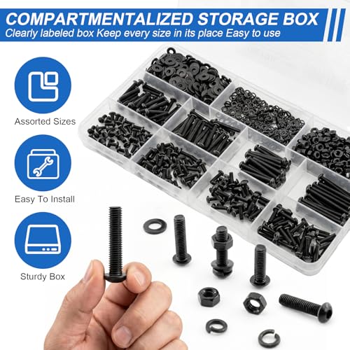 1000Pcs UIETUIL M3 Hex Socket Button Head Screws Kit, M3x6-30mm, 10.9 - size: M3 Button 10.9 - 1000PCS
