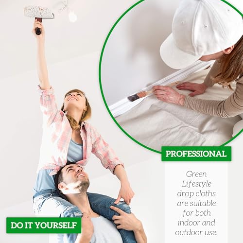 GREEN LIFESTYLE All Purpose Canvas Drop Cloths - Drop Cloth for Painting, Floor Cover, Heavy Duty Protection for Furniture & Surfaces, Reusable Painters Canvas Tarp for Renovation (2 Pack 4x10) - size: 4x10