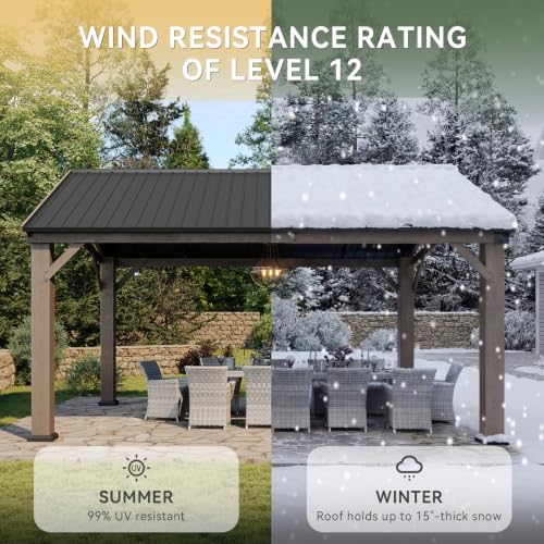 Aoxun 12' x 16' Wood Gazebo with Galvanized Steel Gable Roof, Gray - color: Taupe Gray, size: 12' x 16'