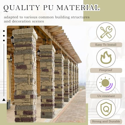 4 Piece 36'' x 6'' Stone Column Wrap with 2 Pieces 9'' x 6'' x 2'' Post Caps Faux Stone Column Wrap(Gray)