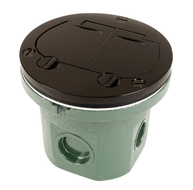 Flush Mounted Round Floor Box (Dual Flip Lid | Power, Dark Bronze) - color: Dark Bronze, size: Dual Flip Lid | Power