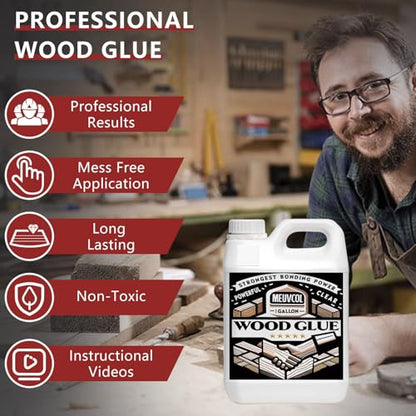 Meuvcol Wood Glue 1 Gallon, Ultimate Wood Glue for Furniture Heavy Duty, Furniture Glue for Woodworking,Crafts, Clear Strongest Glue for Wood, Cabinets, Chair Legs - size: 4160 g