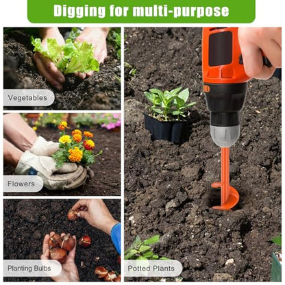 Insaga 1.6" x 9" Auger Drill Bit for Planting, 2.5mm Thick Spiral Earth Drill Garden Auger for Post Hole Digger, Solid Steel Bright Orange Powder Coated, Fit 3/8'' Hex Drive for Bulb Flower Garden - size: 1.6'' x 9''