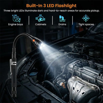 2026 Upgraded LED Telescoping Magnetic Pickup Tool with Flashlight, Flexible Neck Magnetic Grabber with 3 Bright LEDs, Extendable Pickup Stick for Screws Nuts Bolts Automotive DIY Repair