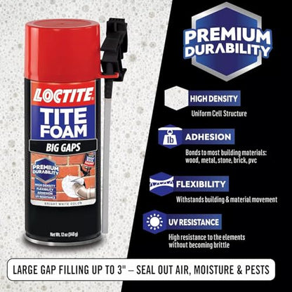 Bundle of Loctite Tite Foam Gaps & Cracks White Insulating Foam Sealant 12 fl oz, 1 Can + Loctite 2378565 Tite Foam Big Gaps Insulating Foam Sealant, 12 oz, White - size: Gaps & Cracks (1 Pack) + Big Gaps (1 Pack)