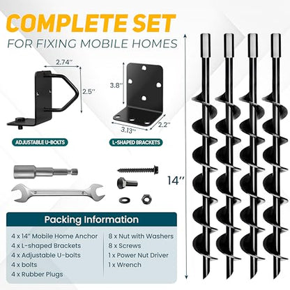 [UPGRADED] 14” Full Spiral Blade Mobile Home Anchor - 4pcs Ground Anchor